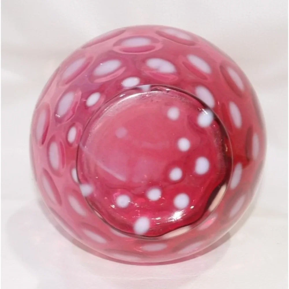 Vintage Cranberry Opalescent Coin Dot Glass Pitcher Ruffled Rim Applied Handle